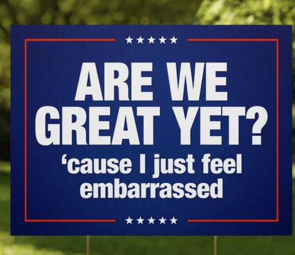 Anti-Trump Yard Sign - "Are We Great Yet? 'Cause I Just Feel Embarrassed"